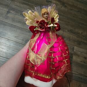 Fiber optic angel tree topper shelf sitter works red angel W